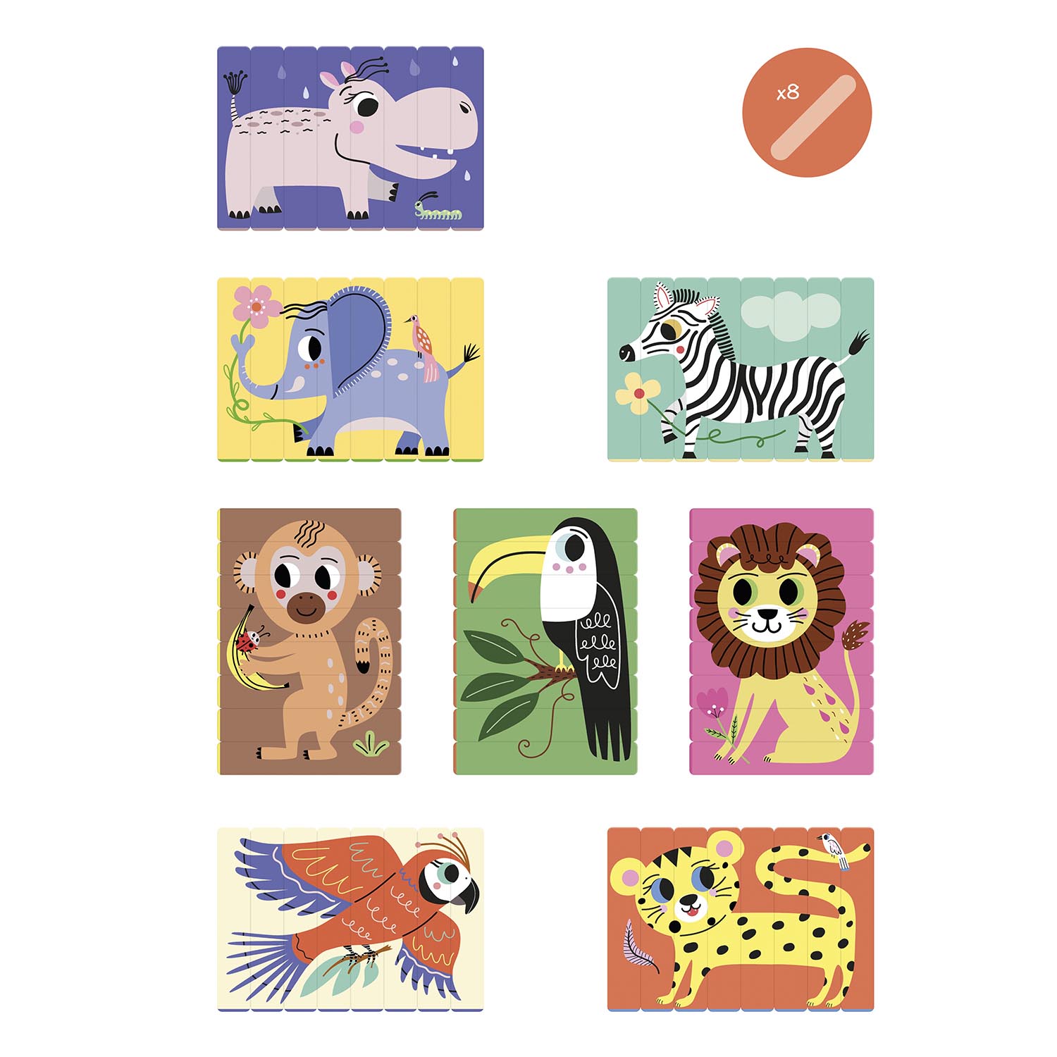Puzzle Educativo Avenue Mandarine Construye 6 Animales de la Sabana – 12 Palos de Madera – 4 a 6 Años