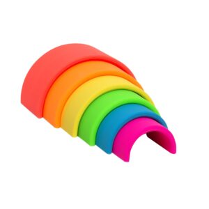 dëna arcoíris x 6 neón es un juguete de silicona multicolor en forma de medio círculo
