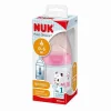 Mamadera First Choice Nuk 150ml con Tetina de Silicona M Rosada 0 a 6 Meses – Con Control de Temperatura