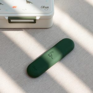 Alternative view of Juego de Cubiertos de Acero Inoxidable con Estuche de Silicona Citron Dinosaurio Verde +3 años - Incluye 3 piezas