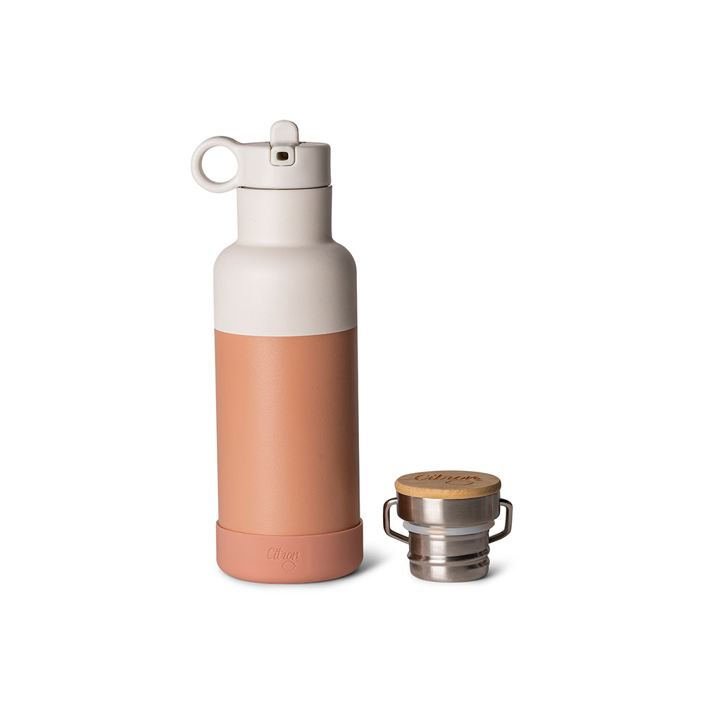 Botella Térmica de Acero Inoxidable 500ml Citron Rosa +1 año – Incluye 1 cepillo de Limpieza, 1 Protector de Silicona, 1 Tapa de Bambú, 1 Tapa con Pajita y 1 Pajita adicional